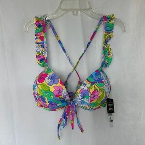 3/$20💥 California Waves Swimsuit Bikini Top Padded Push-up Underwire Ruffle NWT